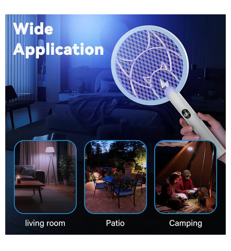 Electric Fly Swatter 4100V Dual Mode Bug Zapper Racket Mosquito Killer with 1800 mAh Rechargeable Battery, Purple Light, Usb-C charging - 1PK