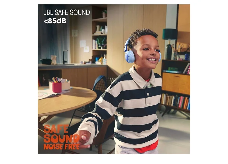 JBL Junior On-Ear Kids Headphones Safe Sound 85dB, Parental Control w/ Customizable Volume Playtime, Easy monitoring, Built-in mic, 50-hour battery life (BLUE)