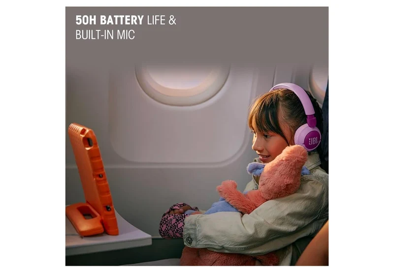 JBL Junior On-Ear Kids Headphones Safe Sound 85dB, Parental Control w/ Customizable Volume Playtime, Easy monitoring, Built-in mic, 50-hour battery life