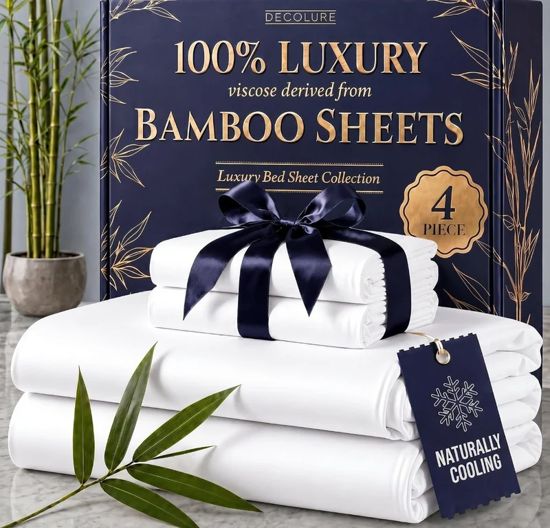 Luxury 4 Pc Naturally Cooling Sheets, Ultra Soft Bed Set - Deep 17" Pockets, Durable Double Stitching - (White)