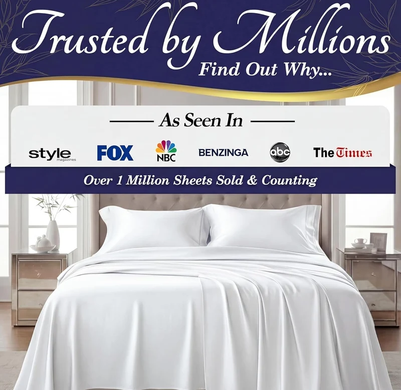 Luxury 4 Pc Naturally Cooling Sheets, Ultra Soft Bed Set - Deep 17" Pockets, Durable Double Stitching - (White)