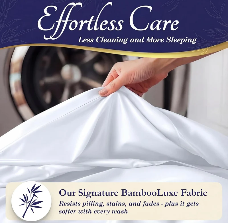 Luxury 4 Pc Naturally Cooling Sheets, Ultra Soft Bed Set - Deep 17" Pockets, Durable Double Stitching - (White)