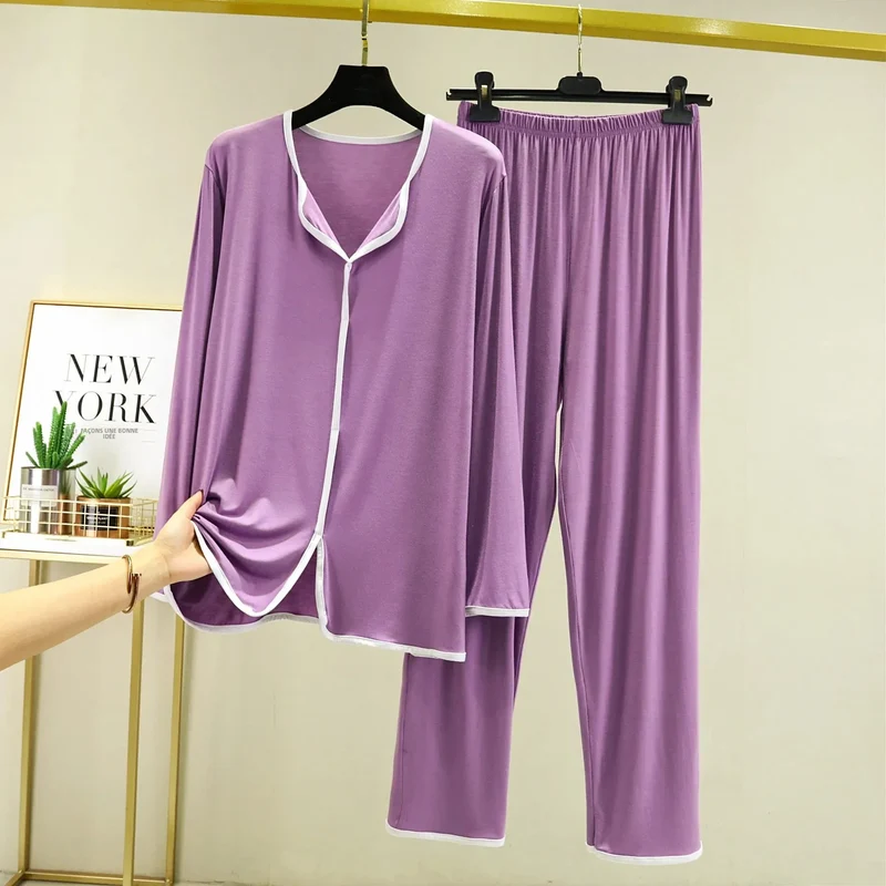 Ensemble Homewear Femme en Modal – Pyjama Chemise Col V & Pantalon Long Ample