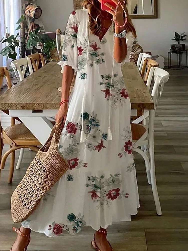 Robe Longue d'Été À Imprimé Floral