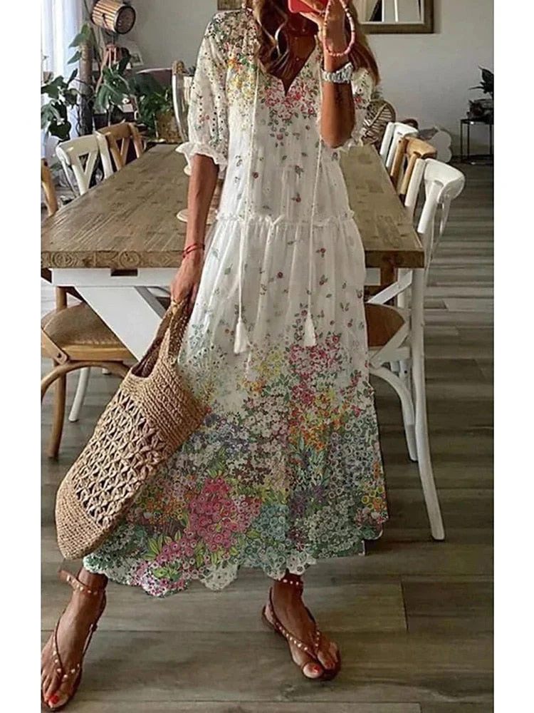Robe Longue d'Été À Imprimé Floral