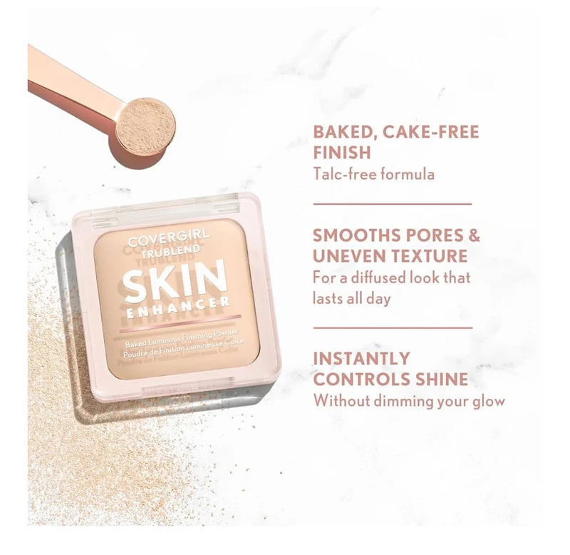 COVERGIRL TruBlend Skin Enhancer Baked Luminous Finishing Face Powder, with Hyaluronic Acid and White Rose Extract, Sheer & Buildable - 530 Cocoa Brownie