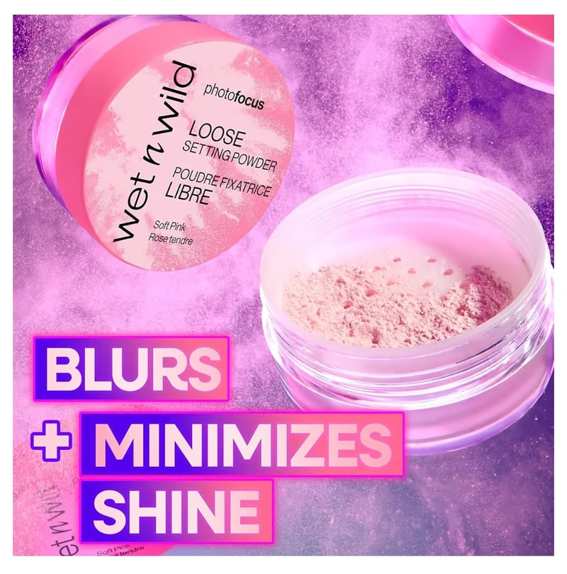 wet n wild Photo Focus Loose Setting Powder, Lightweight Silky Formula, Radiant Tint for a Luminous Glow, Blurring & Oil-Control Finish, Long-Lasting Makeup Setting Powder, Cruelty-Free - Soft Pink