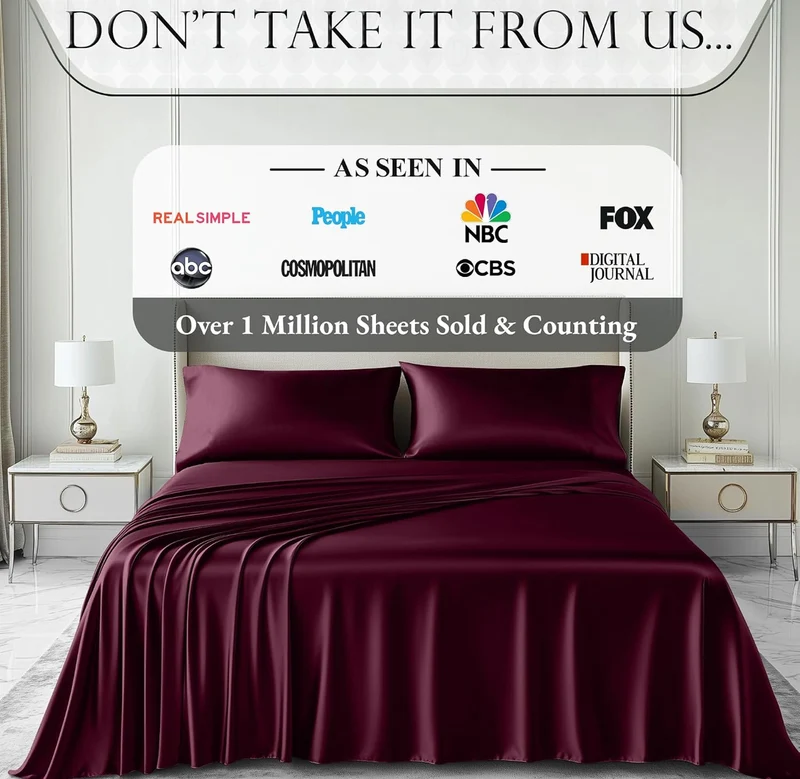 Satin Bed Sheets - 3 PCS Luxury Silky Twin Size Bedding Set - Softer Than Silk, Wrinkle-Free with 15” Deep Pocket Fitted Sheet - (Rosewood)