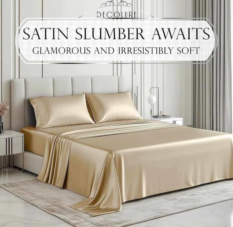 Satin Bed Sheets - 3 PCS Luxury Silky Twin Size Bedding Set - Softer Than Silk, Wrinkle-Free with 15” Deep Pocket Fitted Sheet - (Ivory)