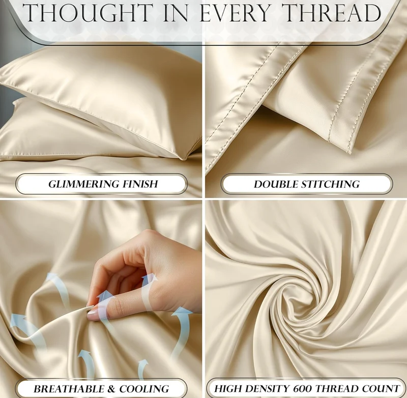 Satin Bed Sheets - 3 PCS Luxury Silky Twin Size Bedding Set - Softer Than Silk, Wrinkle-Free with 15” Deep Pocket Fitted Sheet - (Ivory)