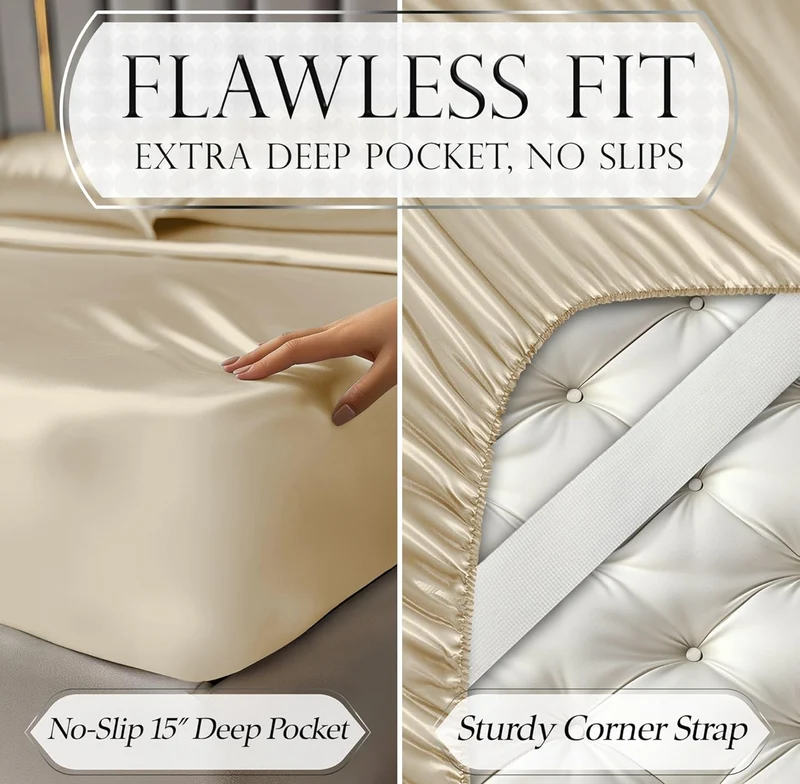 Satin Bed Sheets - 3 PCS Luxury Silky Twin Size Bedding Set - Softer Than Silk, Wrinkle-Free with 15” Deep Pocket Fitted Sheet - (Ivory)