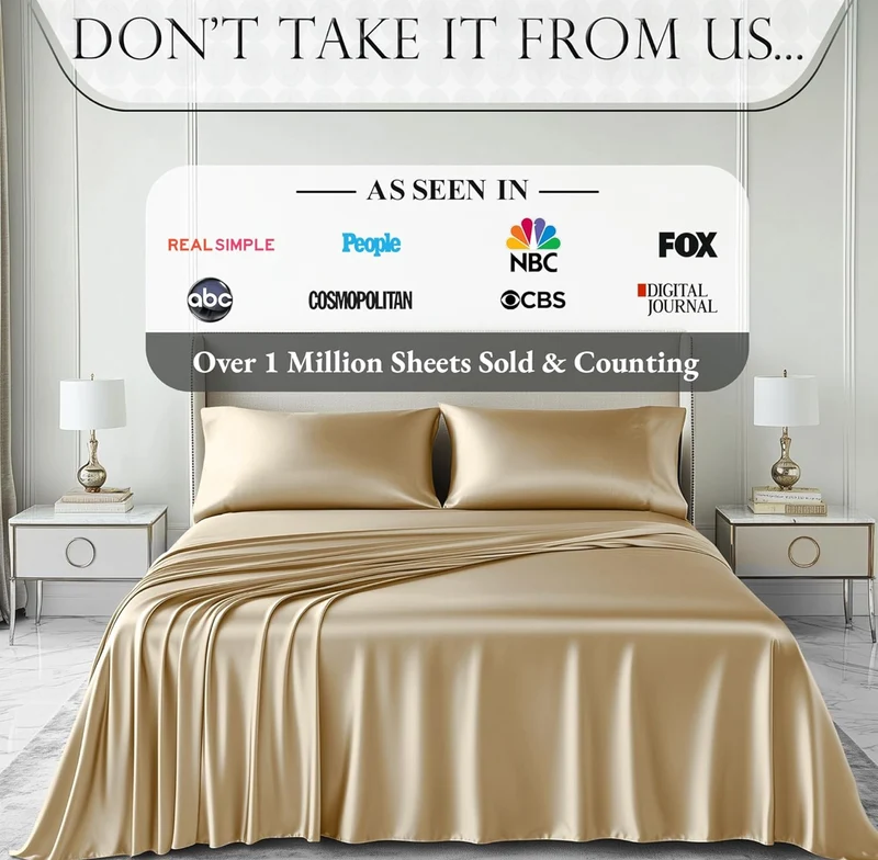 Satin Bed Sheets - 3 PCS Luxury Silky Twin Size Bedding Set - Softer Than Silk, Wrinkle-Free with 15” Deep Pocket Fitted Sheet - (Ivory)