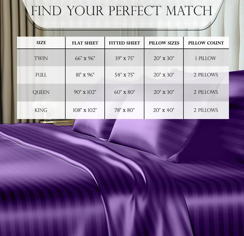Satin Bed Sheets - 4 PCS Luxury Silky Queen Size Bedding Set - Softer Than Silk, Wrinkle-Free with 15” Deep Pocket Fitted Sheet - (Striped Purple)