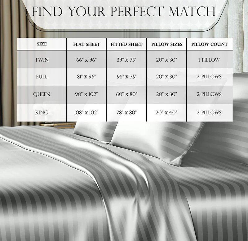 Satin Bed Sheets - 4 PCS Luxury Silky Queen Size Bedding Set - Softer Than Silk, Wrinkle-Free with 15” Deep Pocket Fitted Sheet - (Striped Grey)