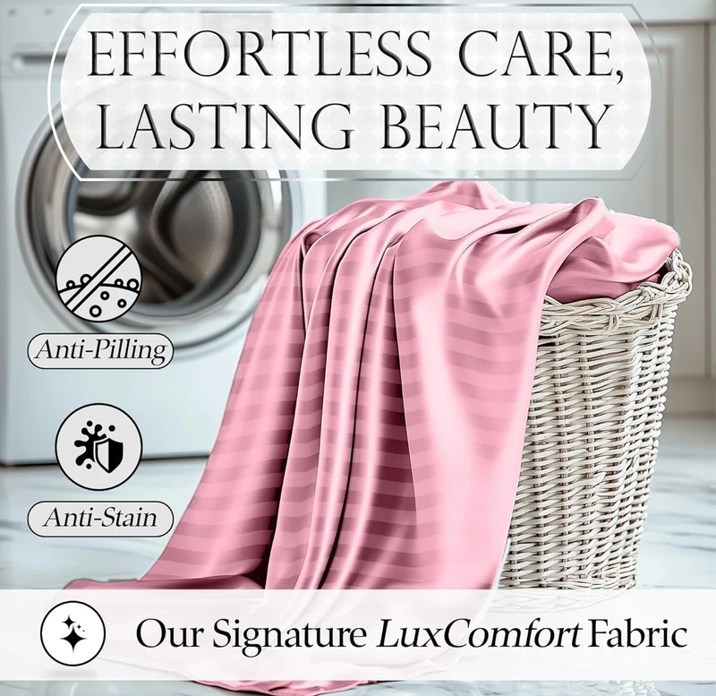 Satin Bed Sheets - 4 PCS Luxury Silky Queen Size Bedding Set - Softer Than Silk, Wrinkle-Free with 15” Deep Pocket Fitted Sheet - (Striped Pink)