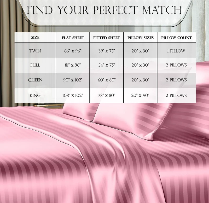 Satin Bed Sheets - 4 PCS Luxury Silky Queen Size Bedding Set - Softer Than Silk, Wrinkle-Free with 15” Deep Pocket Fitted Sheet - (Striped Pink)
