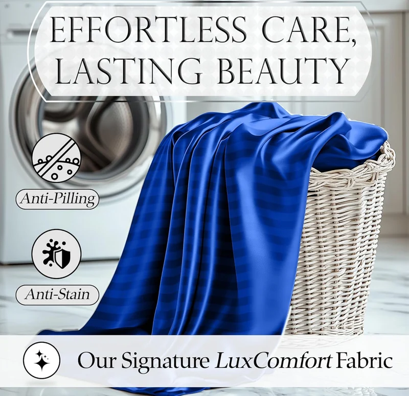 Satin Bed Sheets - 4 PCS Luxury Silky Queen Size Bedding Set - Softer Than Silk, Wrinkle-Free with 15” Deep Pocket Fitted Sheet - (Striped Blue)
