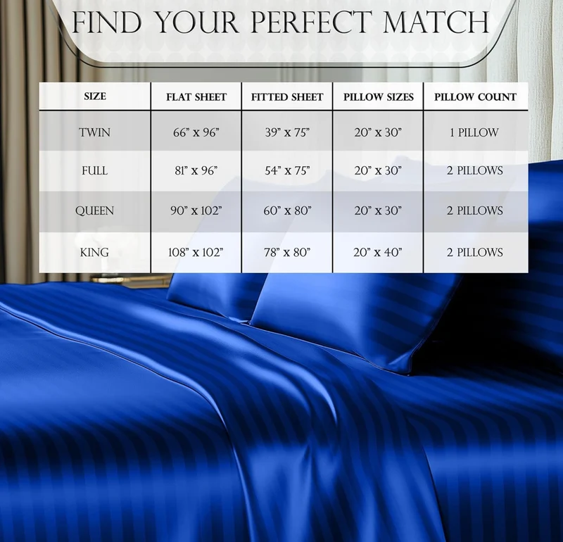 Satin Bed Sheets - 4 PCS Luxury Silky Queen Size Bedding Set - Softer Than Silk, Wrinkle-Free with 15” Deep Pocket Fitted Sheet - (Striped Blue)