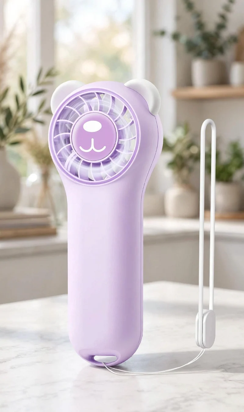 (PURPLE) Cute Bear Mini Handheld Portable Fan 11000RPM Rechargeable