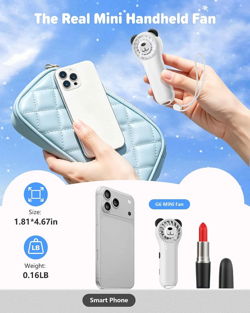 (WHITE) Cute Bear Mini Handheld Portable Fan 11000RPM Rechargeable