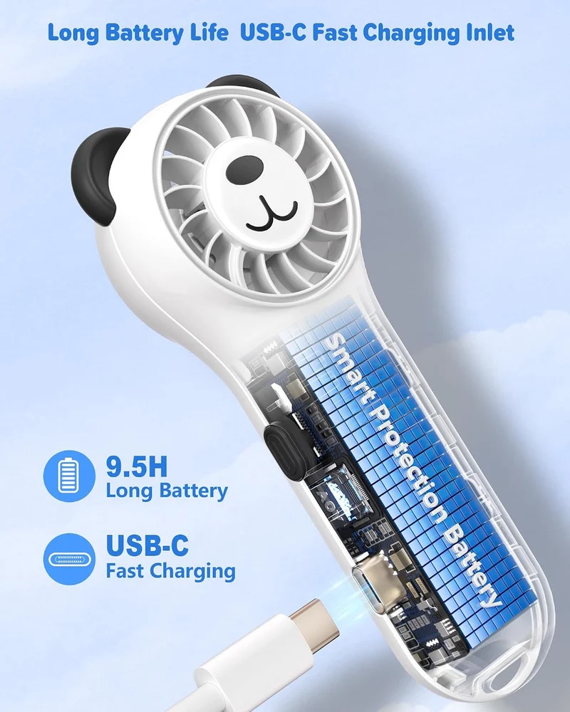 (WHITE) Cute Bear Mini Handheld Portable Fan 11000RPM Rechargeable