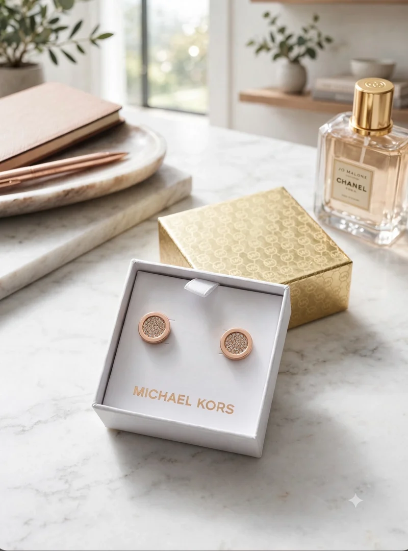 Michael Kors Rose Gold Crystal Pave Stud Earrings