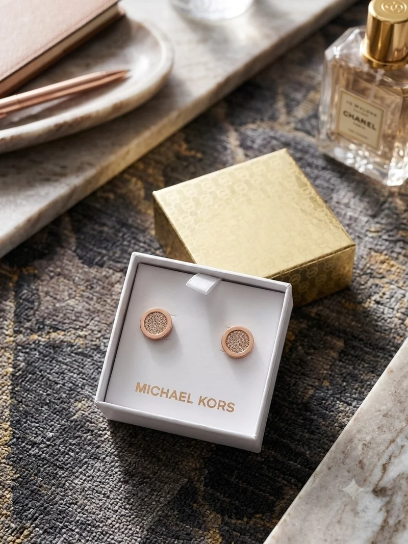 Michael Kors Rose Gold Crystal Pave Stud Earrings