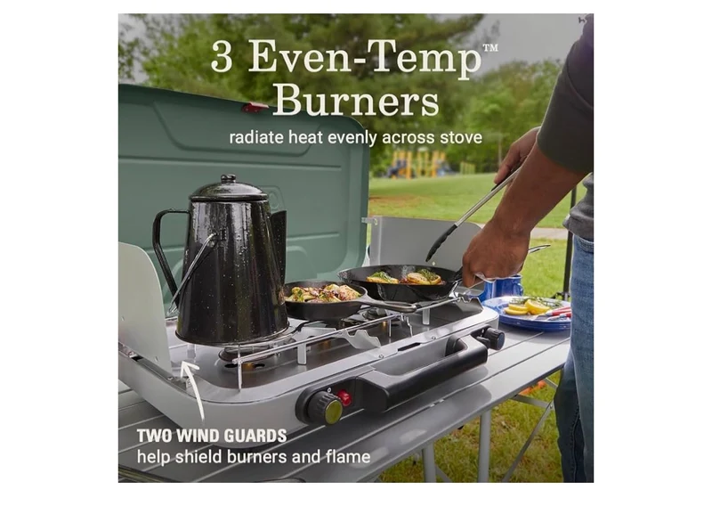 Coleman 3-Burner Camping Stove, Portable Cooktop w/ 28,000 BTUs, Matchless Lighting, & Dual Wind Guards, Great for Outdoor Cooking, Camping, Tailgating, Grilling, BBQs, & More