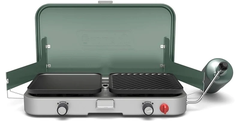 Coleman 3-in-1 Outdoor Camp Stove, Portable Cooktop w/ Included Cast-Iron Grill & Griddle Accessories, 24,000 BTUs of Power for Camping, Tailgating, Grilling