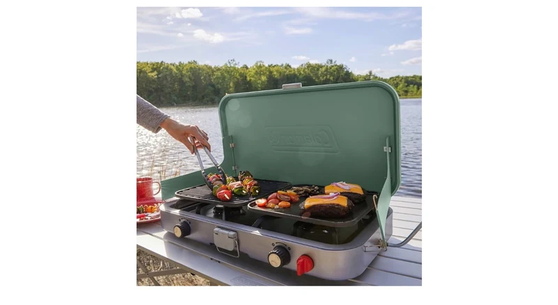 Coleman 3-in-1 Outdoor Camp Stove, Portable Cooktop w/ Included Cast-Iron Grill & Griddle Accessories, 24,000 BTUs of Power for Camping, Tailgating, Grilling