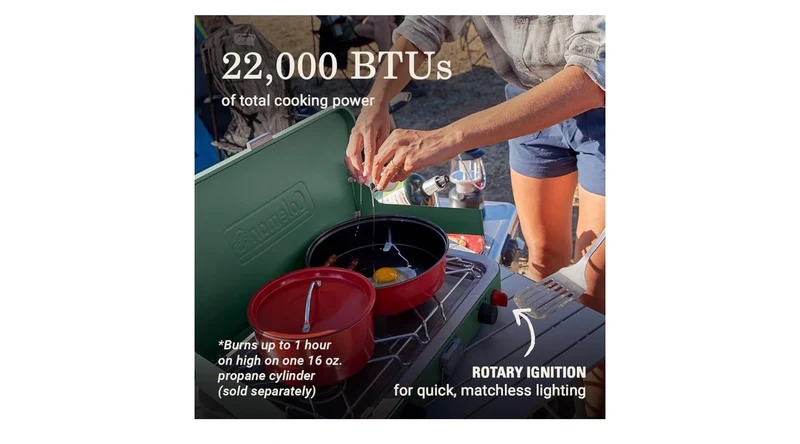 Coleman 2-Burner Camping Stove, Portable Cooktop w/ 22,000 BTUs, Matchless Lighting, & Dual Wind Guards, Great for Outdoor Cooking, Camping, Tailgating, Grilling, BBQs, & More