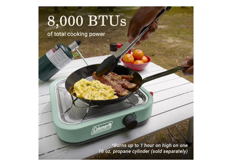 Coleman 18 1-Burner Camping Stove, Portable Cooktop w/ 8000 BTUs & Matchless Lighting, Fits 12-Inch Pan, Great for Outdoor Cooking, Camping, Tailgating, Grilling, BBQs, & More