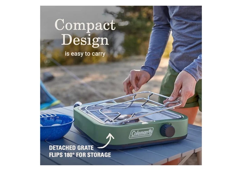 Coleman 18 1-Burner Camping Stove, Portable Cooktop w/ 8000 BTUs & Matchless Lighting, Fits 12-Inch Pan, Great for Outdoor Cooking, Camping, Tailgating, Grilling, BBQs, & More