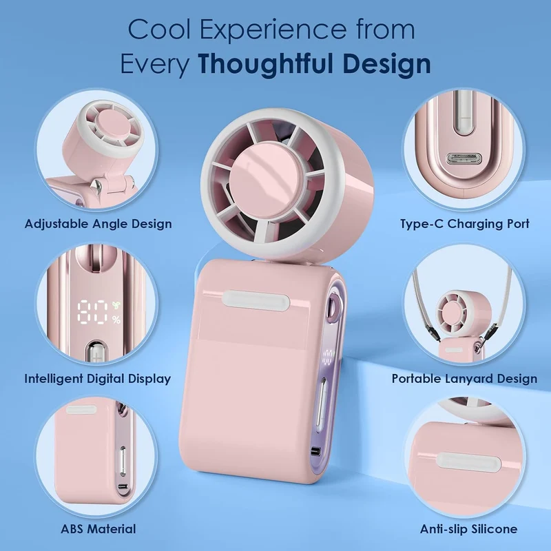 Mini Portable Handheld Turbo Fan 12H Rechargeable - Pink