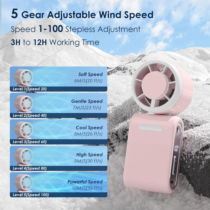 Mini Portable Handheld Turbo Fan 12H Rechargeable - Pink