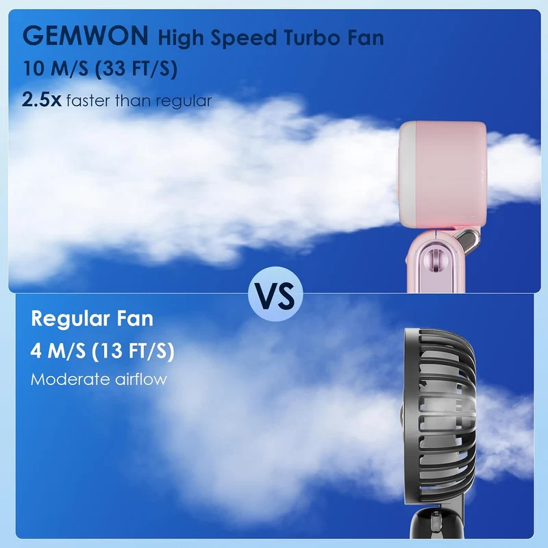 Mini Portable Handheld Turbo Fan 12H Rechargeable - Pink