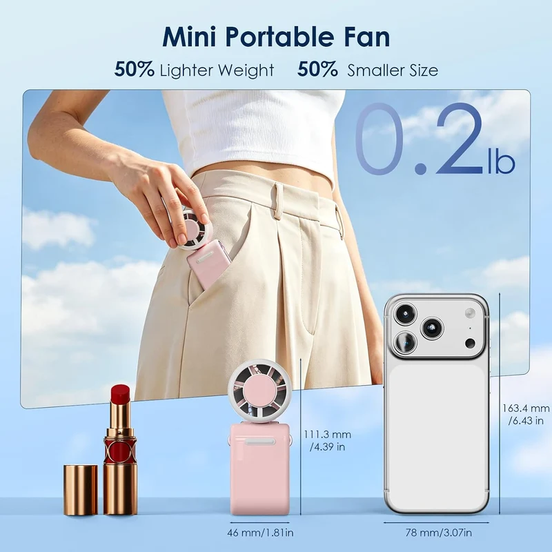 Mini Portable Handheld Turbo Fan 12H Rechargeable - Pink