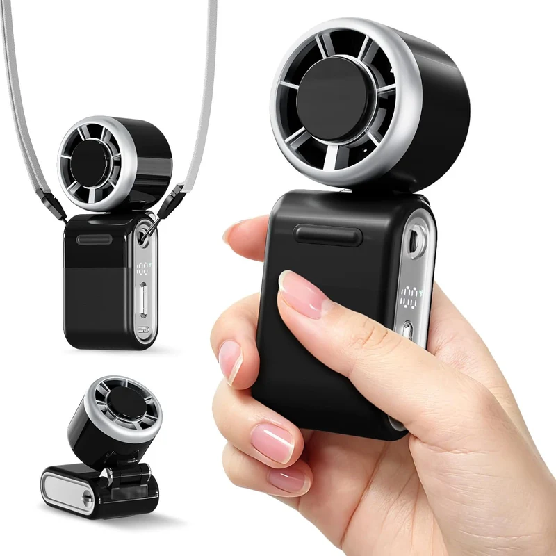 (BLACK) Mini Portable Handheld Turbo Fan 12H Rechargeable