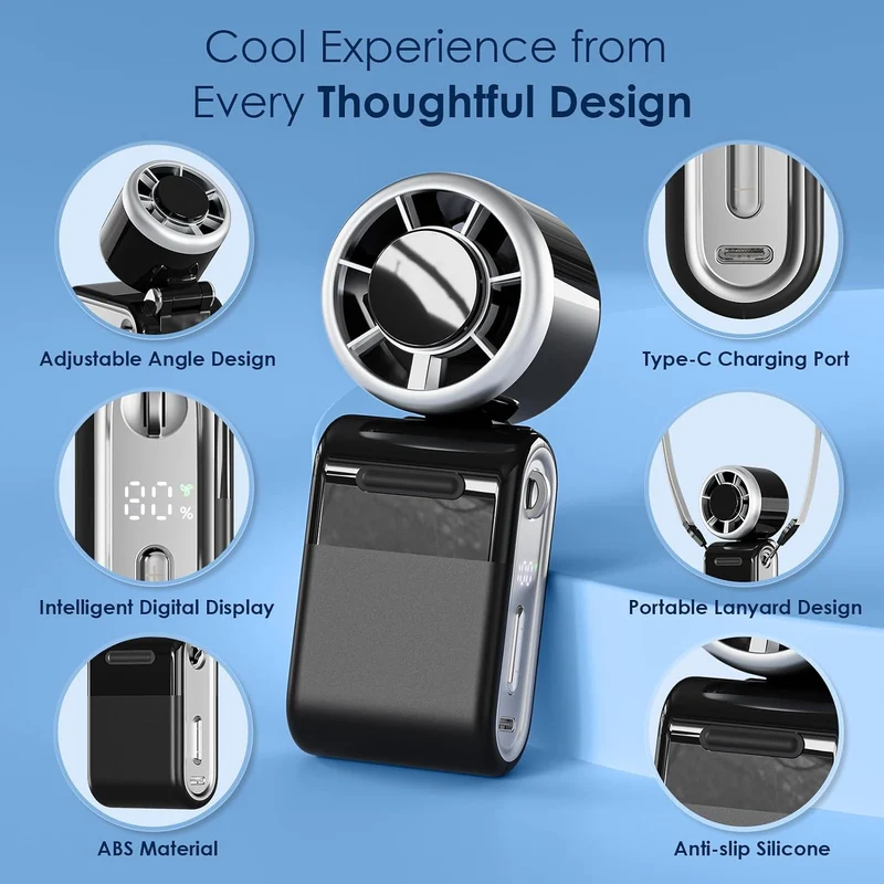 (BLACK) Mini Portable Handheld Turbo Fan 12H Rechargeable