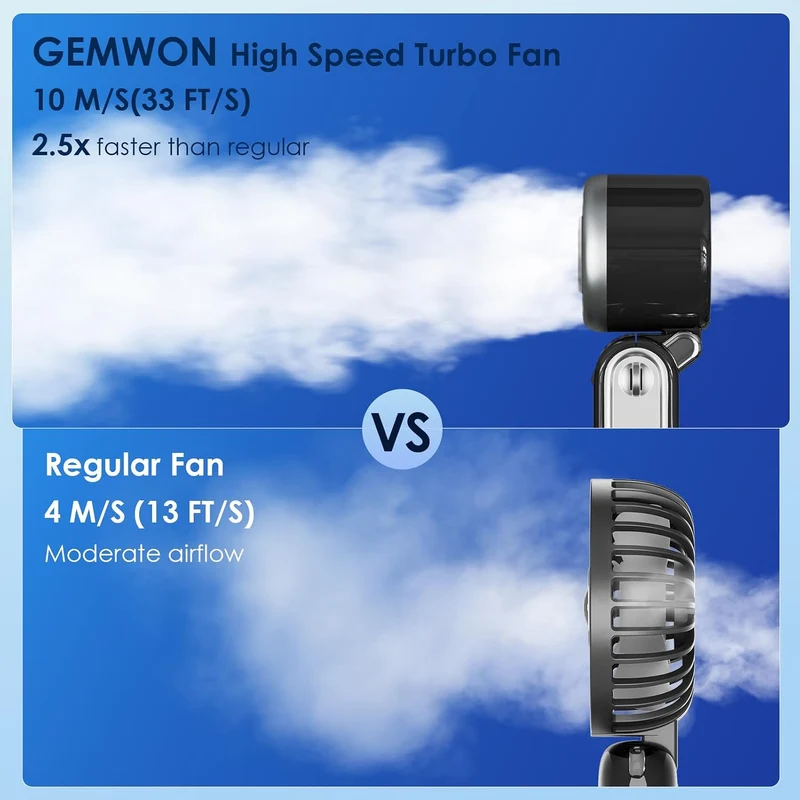 (BLACK) Mini Portable Handheld Turbo Fan 12H Rechargeable