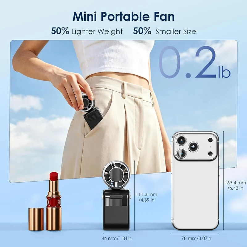 (BLACK) Mini Portable Handheld Turbo Fan 12H Rechargeable
