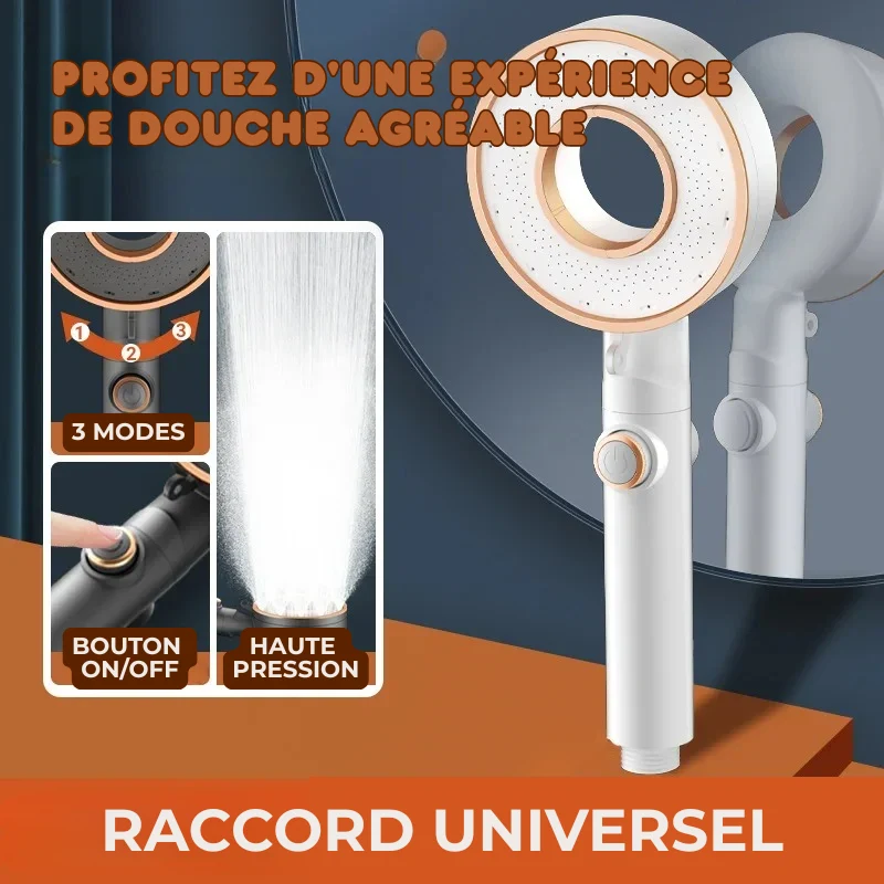 Pommeau de Douche Réglable Haute Pression à 3 Modes