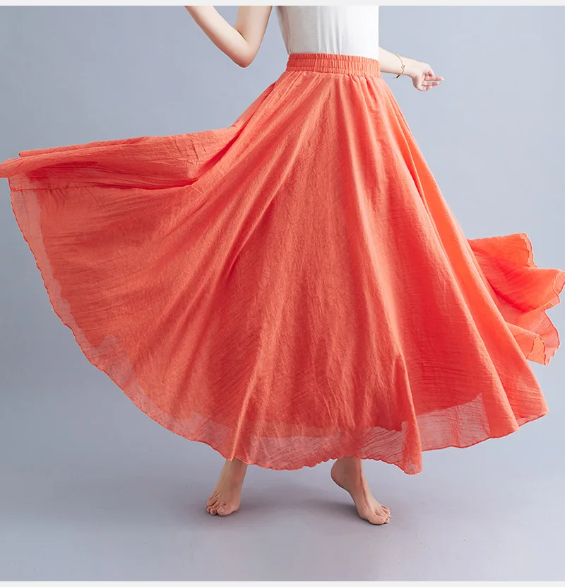 Jupe Longue en Coton & Lin à Taille Haute Élastique