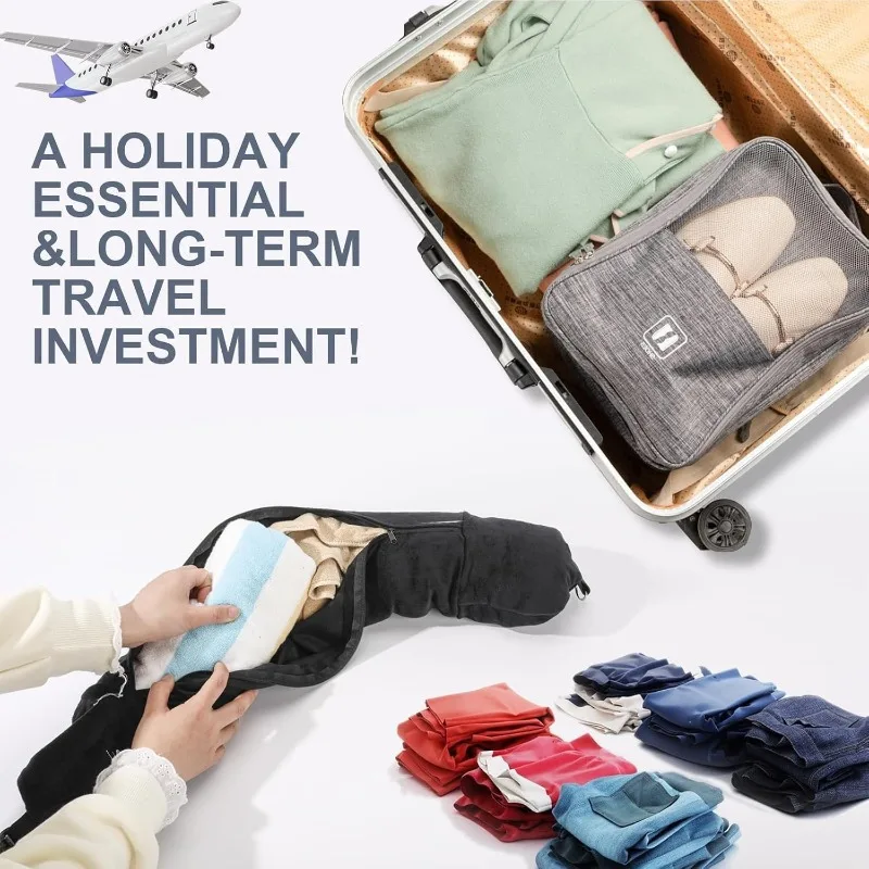Oreiller Voyage Trompe-l'Oeil à Remplir 3PCS - Bandeau + Bouchons d'Oreilles OFFERTS