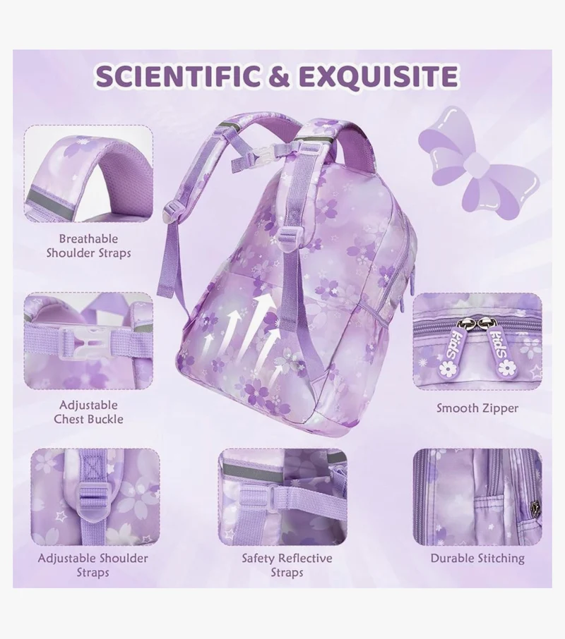 Kids Backpack 17 Inches for Girls, Cartoon School Bag for Elementary Middle School Students Book Bag - (Purple)