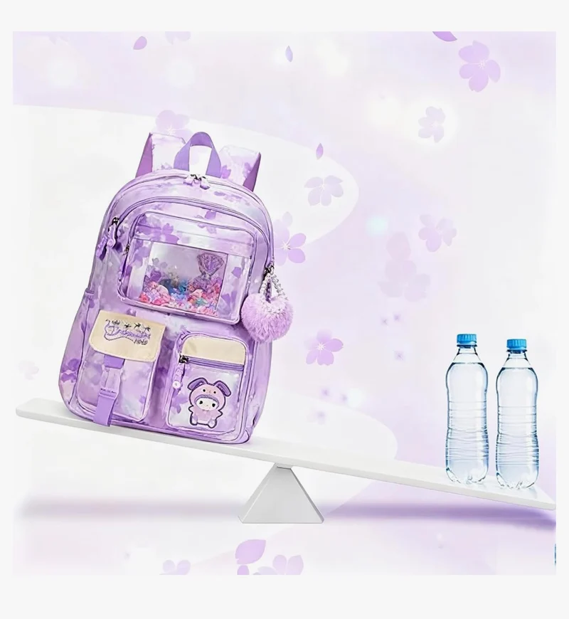 Kids Backpack 17 Inches for Girls, Cartoon School Bag for Elementary Middle School Students Book Bag - (Purple)