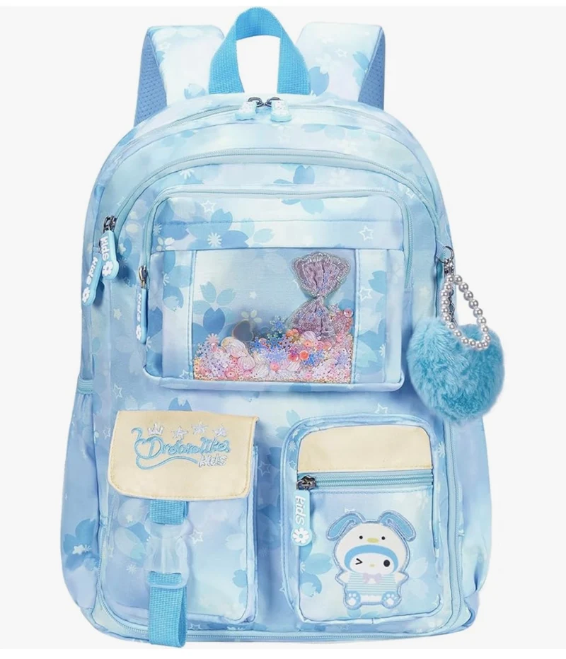 Kids Backpack 17 inches for Girls, Cartoon School Bag for Elementary Middle School Students Book Bag - (Blue)