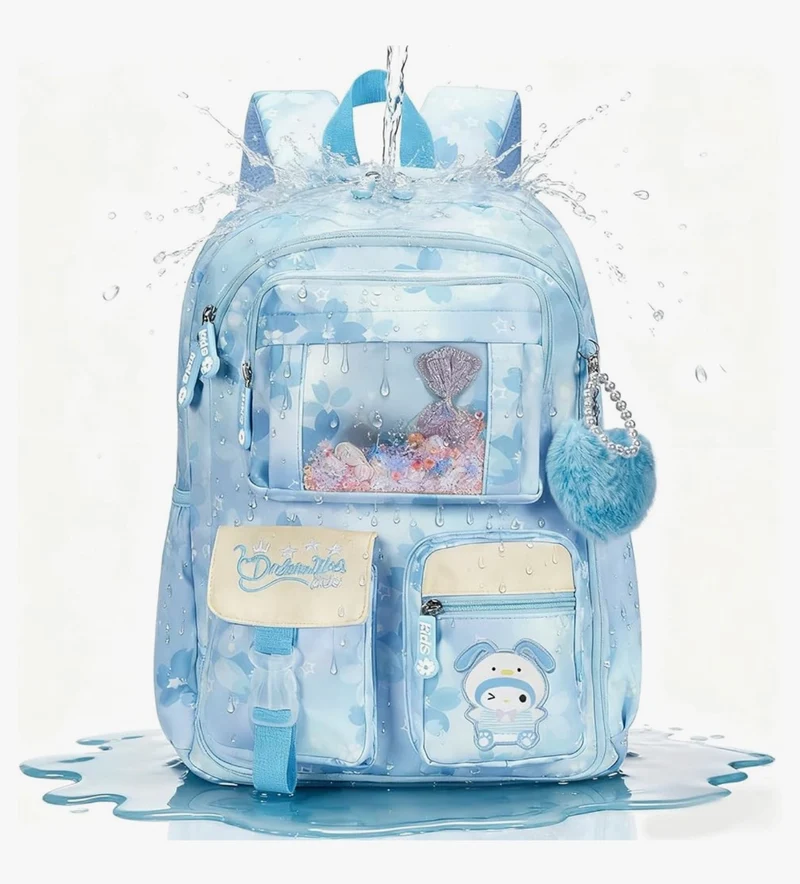 Kids Backpack 17 inches for Girls, Cartoon School Bag for Elementary Middle School Students Book Bag - (Blue)