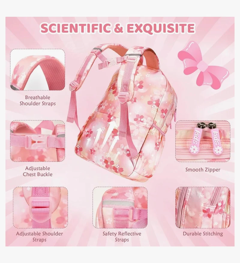 Kids Backpack 17 inches for Girls, Cartoon School Bag for Elementary Middle School Students Book Bag - (Pink)