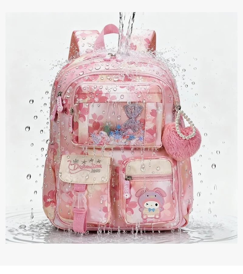 Kids Backpack 17 inches for Girls, Cartoon School Bag for Elementary Middle School Students Book Bag - (Pink)